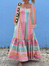 Ruffled Striped Long Sleeve Dress Blush Pink OutfitFlow